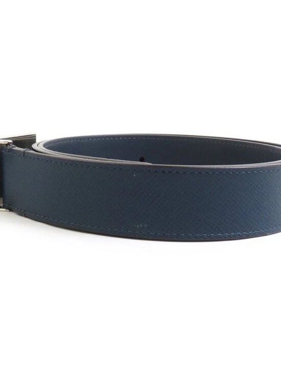 Auth LOUIS VUITTON Taiga Belt Navy/Silver Leather/Metal